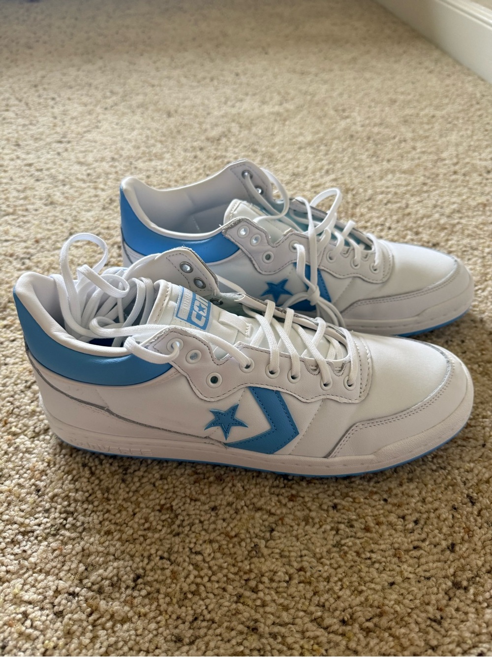 Converse White & Light Blue Mid-Top Sneakers